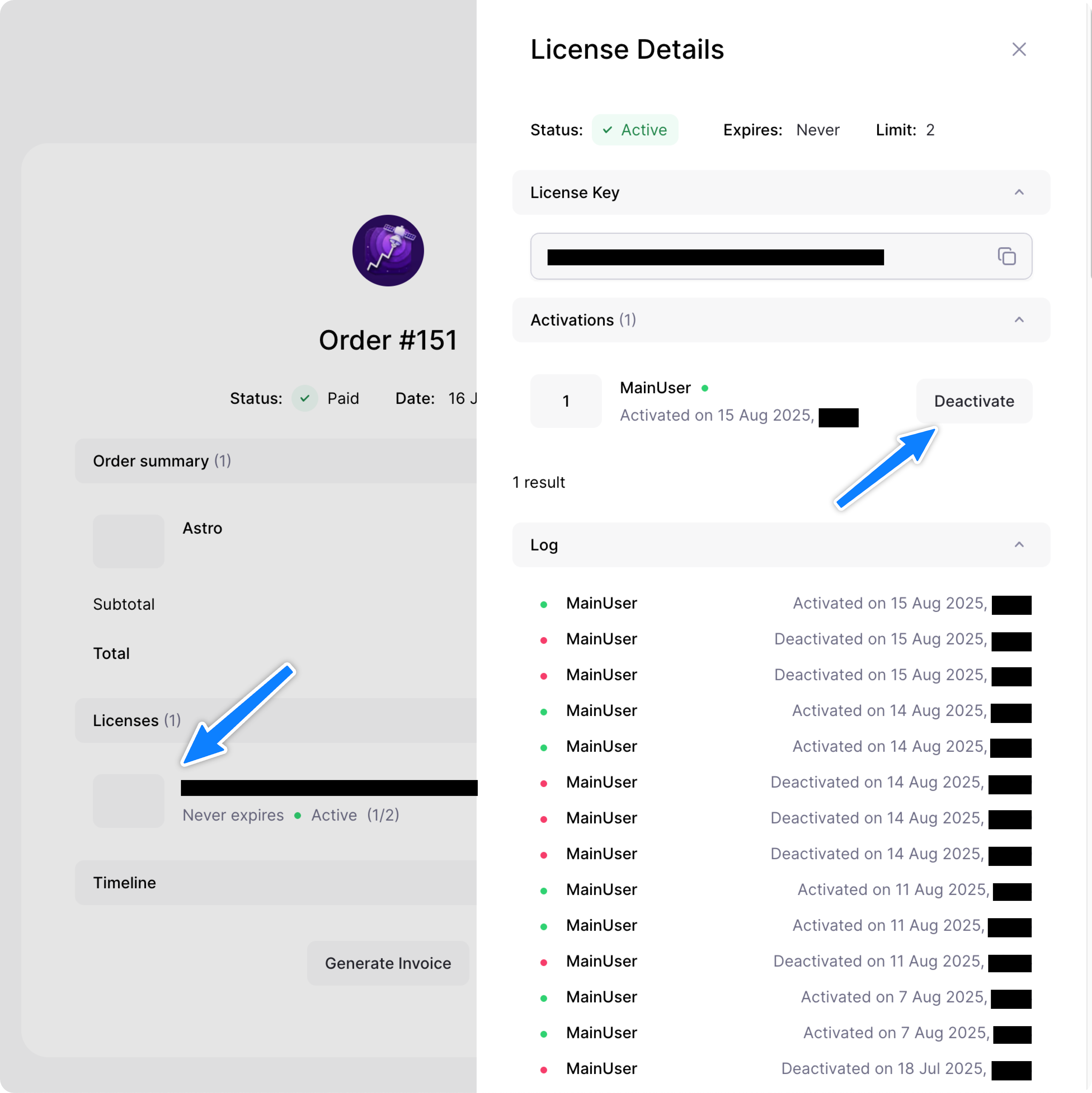 Astro License View